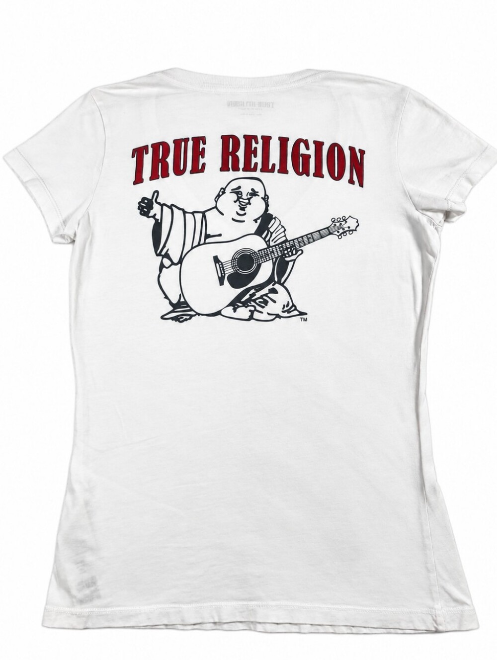 True Religion Buddha Deep V Tee Women's S Optic White Graphic T-Shirt